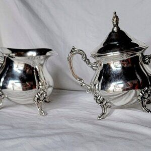 Towle Silver Plate Creamer & Sugar W/Lid Set Grand Duchess Ornate Classic Design